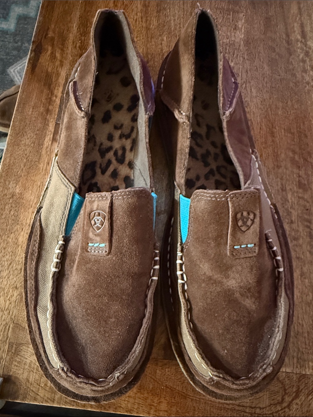 Ariat Brown Suede Slip-On Womens Shoes with Teal Accents